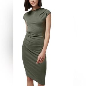 Topshop Asymmetric Slinky Drape Midi Dress in Olive Green Size 2